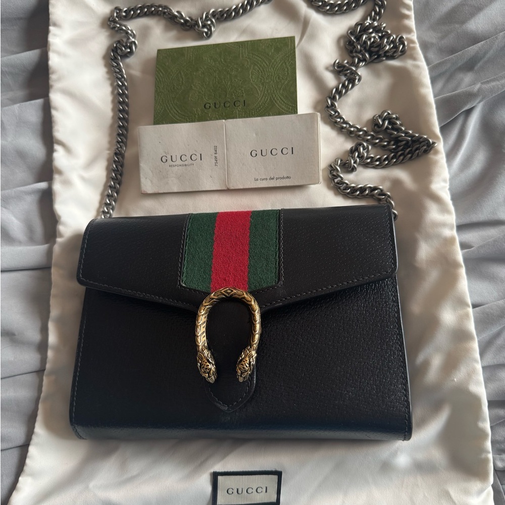Gucci Black Crossbody with Green and Red Accent